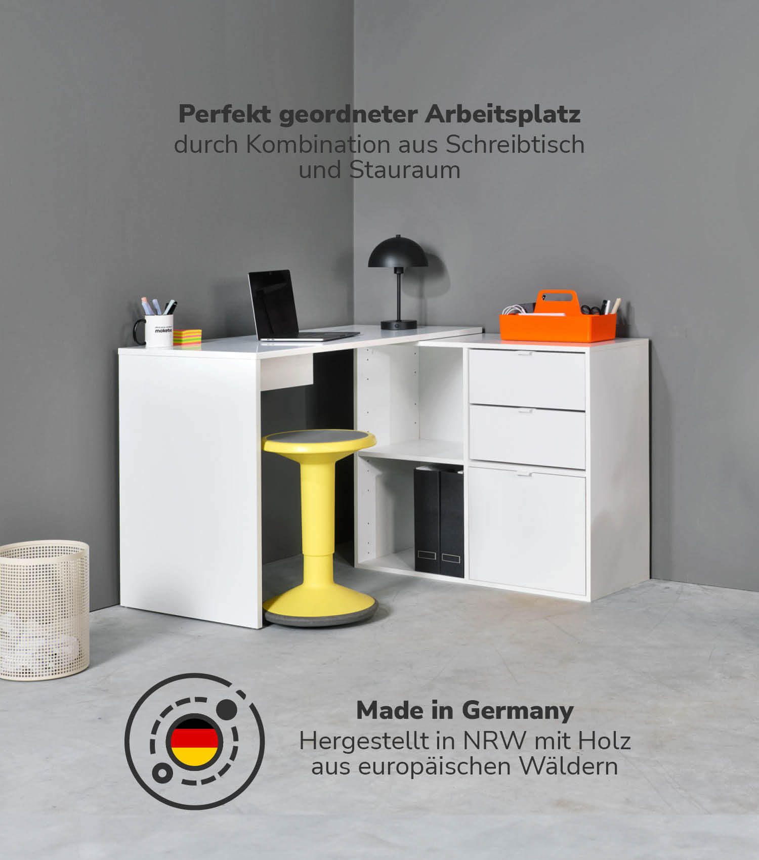ECKSCHREIBTISCH Der Produktive - Weiß, Holzwerkstoff (54/112/77cm) - Mokebo