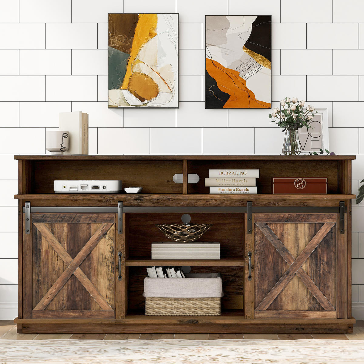 TV-SCHRANK in Braun mit Schiebetüren und verstellbaren Regalen 148/40/78 cm - Braun, Holzwerkstoff (148/78/40cm) - Redom