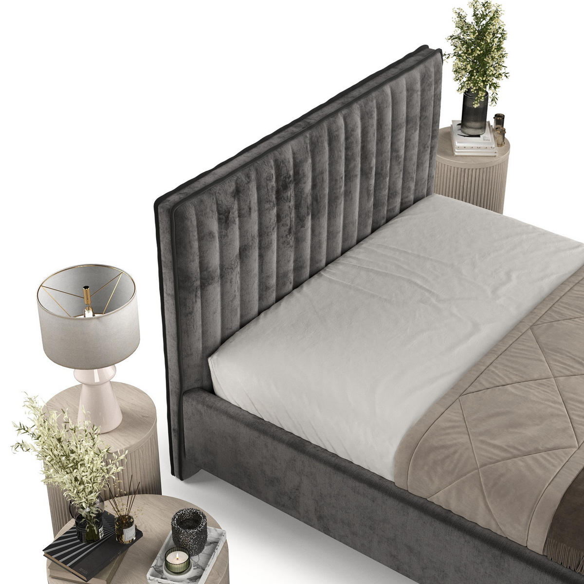 POLSTERBETT Aria 120/200 cm Anthrazit im Lotta Stoff - Anthrazit/Naturfarben, Holz/Holzwerkstoff (120/200cm) - AltaBeds