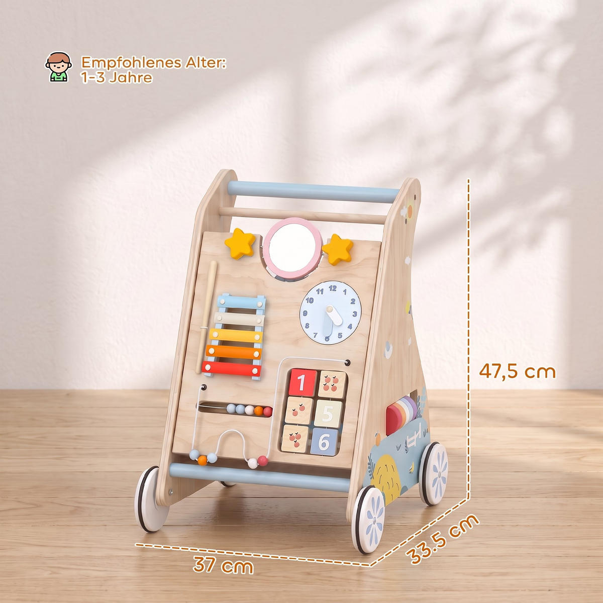 BABY-LAUFLERNWAGEN Mehrschichtplatte Naturholz - Naturfarben, Holzwerkstoff (33.5/47.5/37cm) - AIYAPLAY