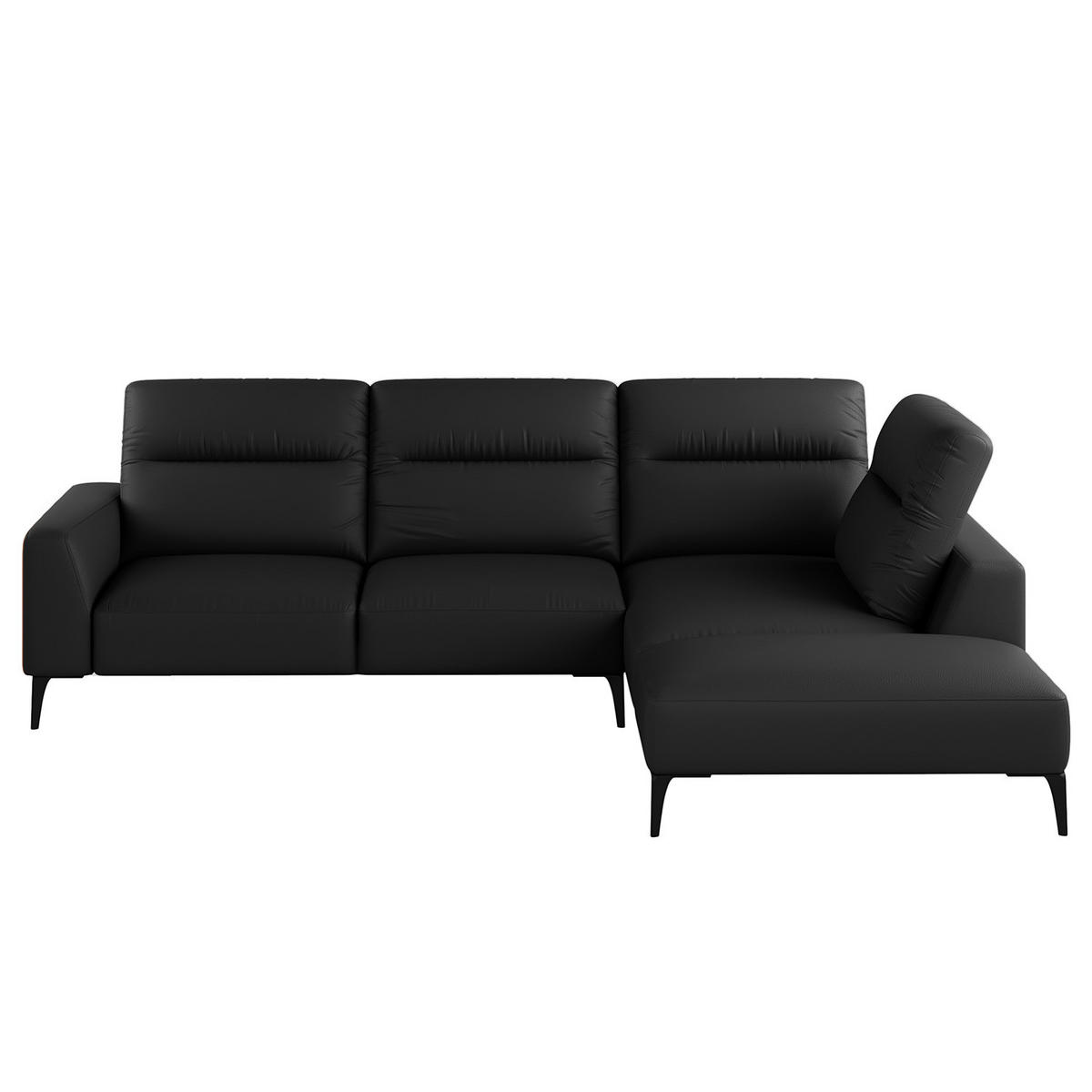 ECKSOFA mit Ottomane - Schwarz, Leder/Metall (263/238cm) - home24