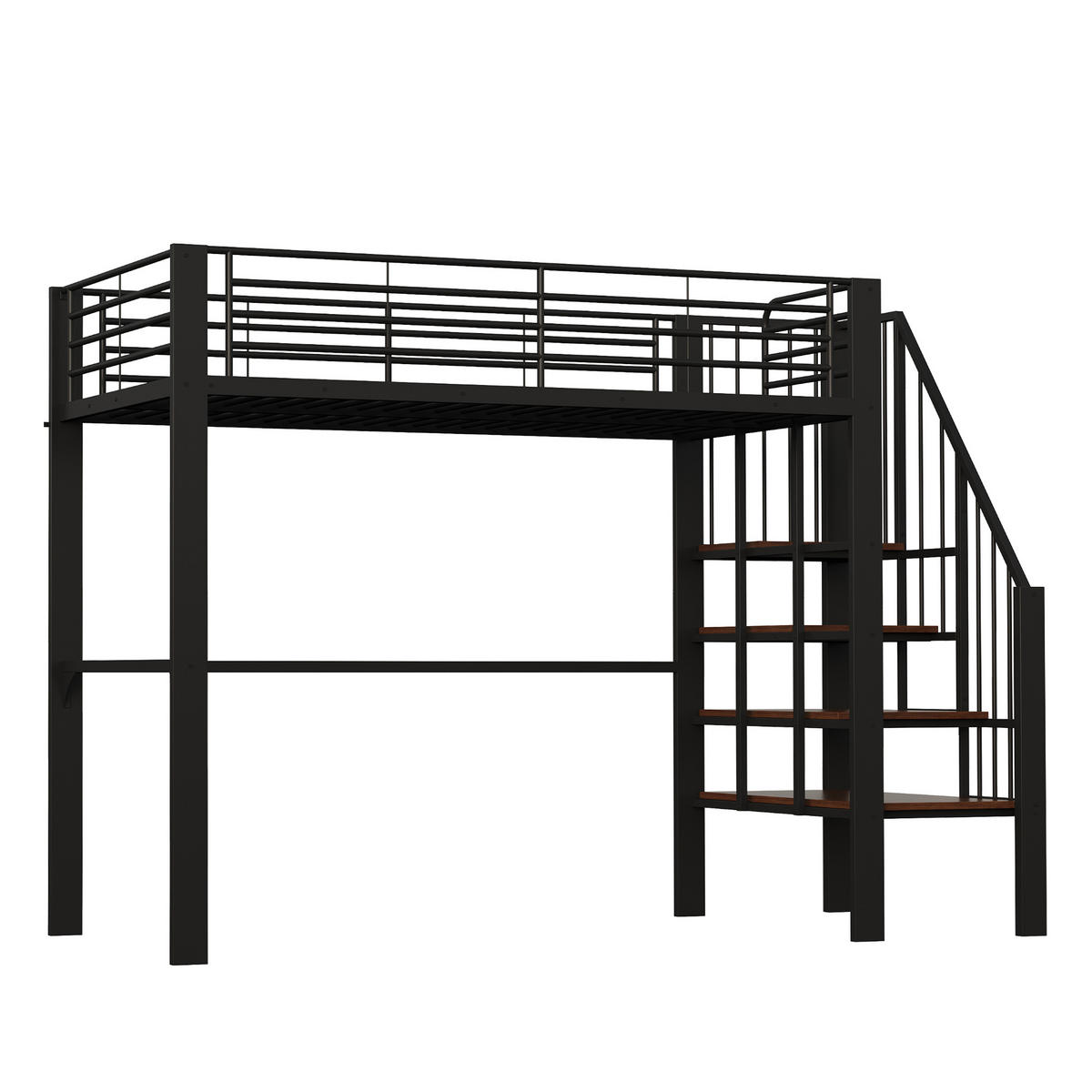 HOCHBETT 90/200 cm Schwarz mit Stauraum und Treppe aus Metall und Holz - Schwarz, Metall (90/200cm) - OKWISH