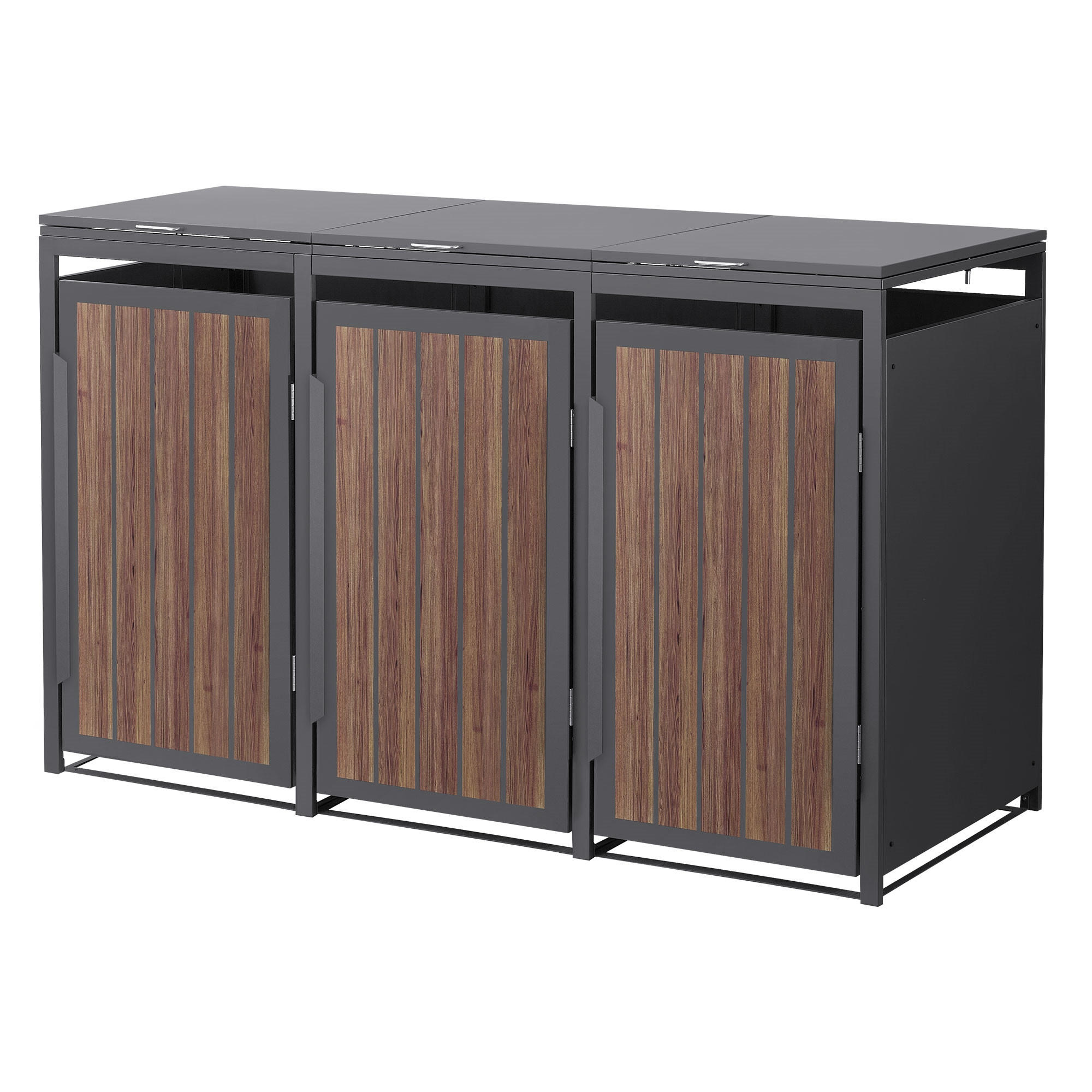 MÜLLTONNENBOX 3er 240L 196x80x120 cm Anthrazit-Eiche dunkel aus Stahl - Dunkelbraun, Metall (80/120/196cm) - ML-DESIGN