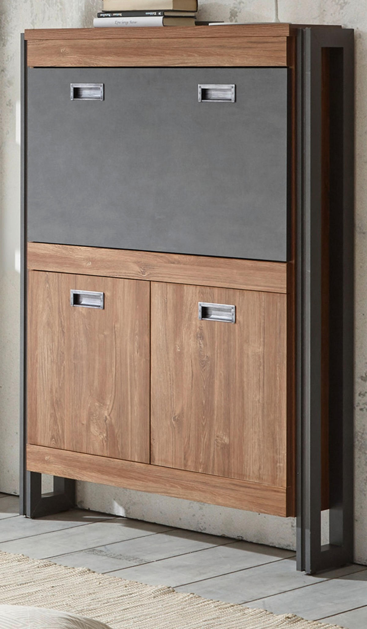 SEKRETÄR Eiche Stirling, Matera grau, Schreibtisch 90 x 127 cm - Eichefarben/Silberfarben, Holzwerkstoff/Metall (22/90/127cm) - Furn.Design