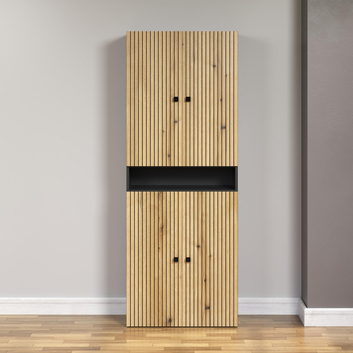 BADEZIMMERSÄULE mit Rillen, 4 Türen und 1 Fach - purebliss 70/31/186 cm - Eichefarben, Holzwerkstoff (70/188/31cm) - Trendteam