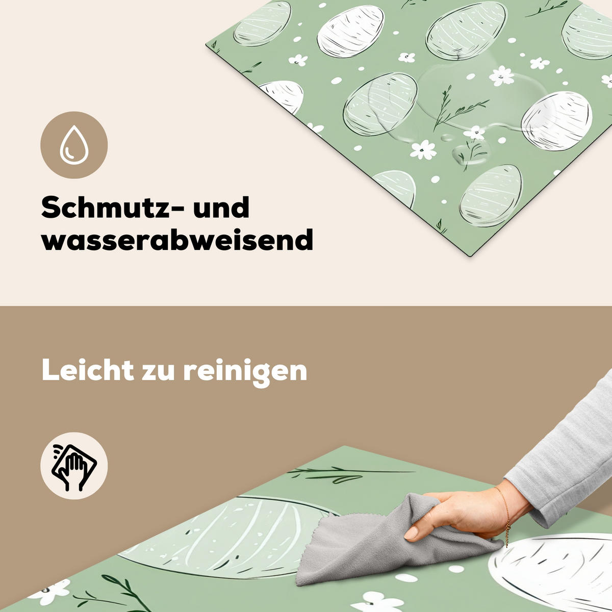 HERDABDECKPLATTE Grün - Eier - Muster Herdabdeckung Induktionsfeld 65x52 cm - Waldgrün, Kunststoff (65/52/0.2cm) - MuchoWow