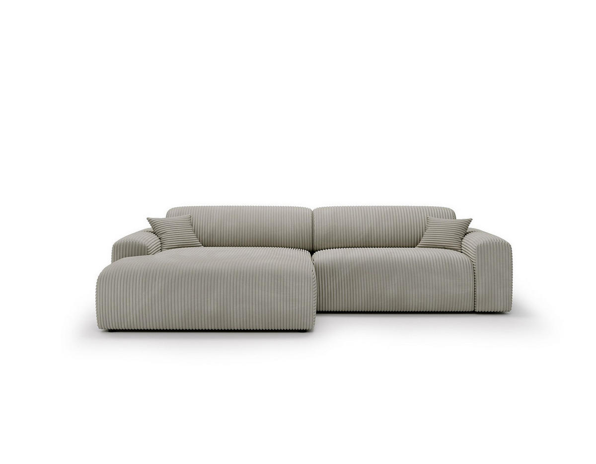ECKSOFA mit Longchair - Cord - Silberfarben/Schwarz, Kunststoff/Textil (284/178cm) - home24