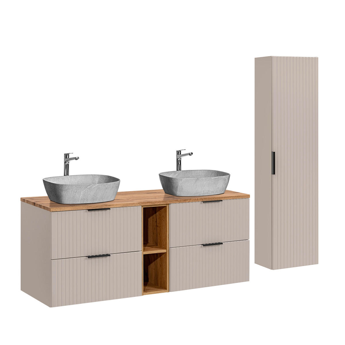BADMÖBEL 140.8cm Adriel 2er-Set Beige - Beige, Holzwerkstoff (140.8/59/46cm) - Petits-meubles