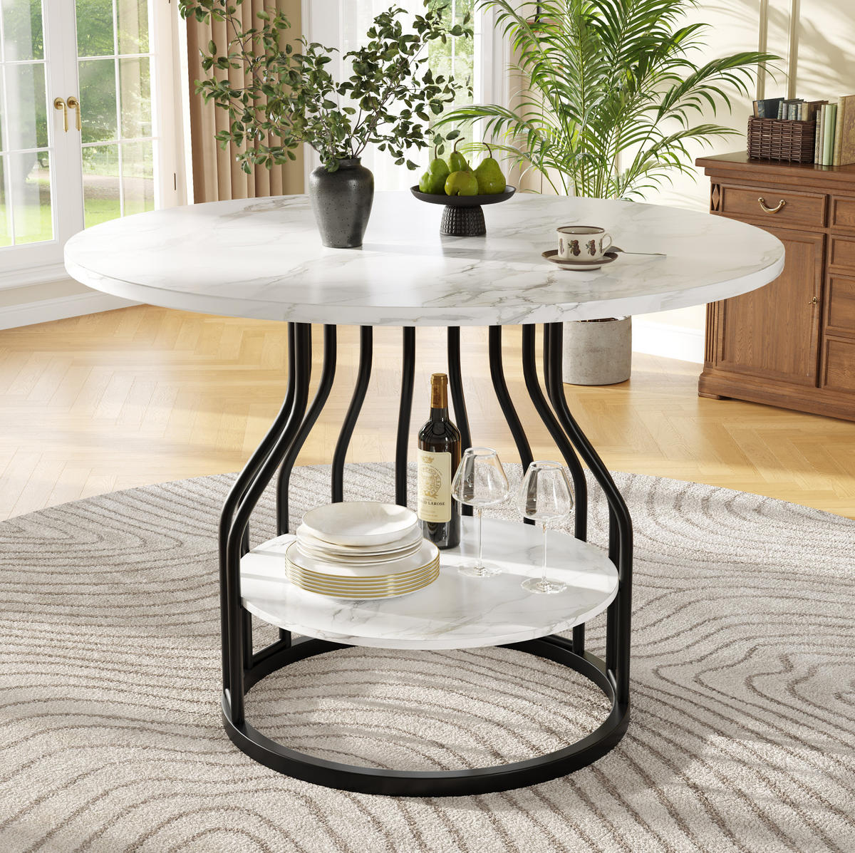 STOL za blagovaonicu 80/80/76 cm, MDF u efektu mramora, crni, s odlaganjem - crna, drvni materijal (80/80/76cm) - BEAOK