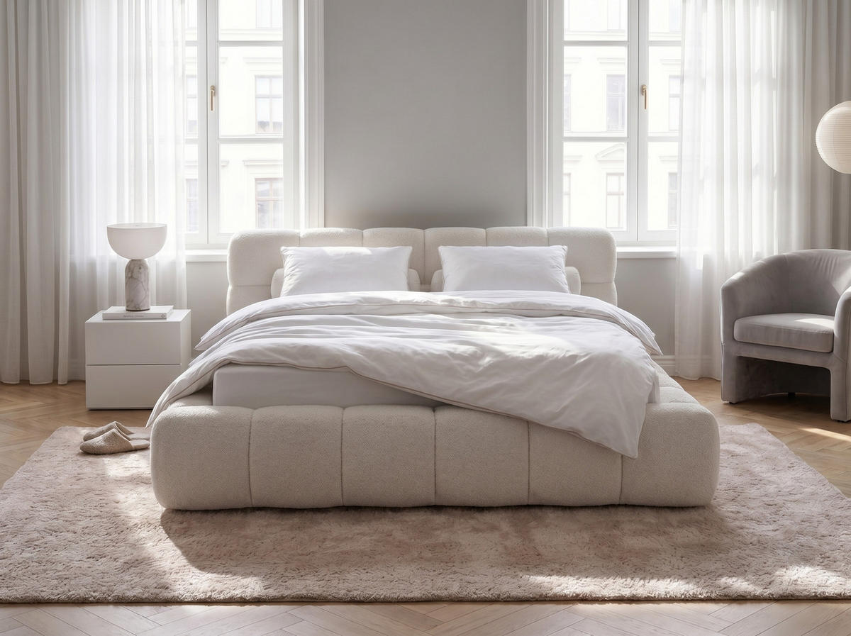 POLSTERBETT Miley Hellbeige 180/200 cm Boucle mit Bettkasten - Beige, Holz/Textil (180/200cm) - wonello