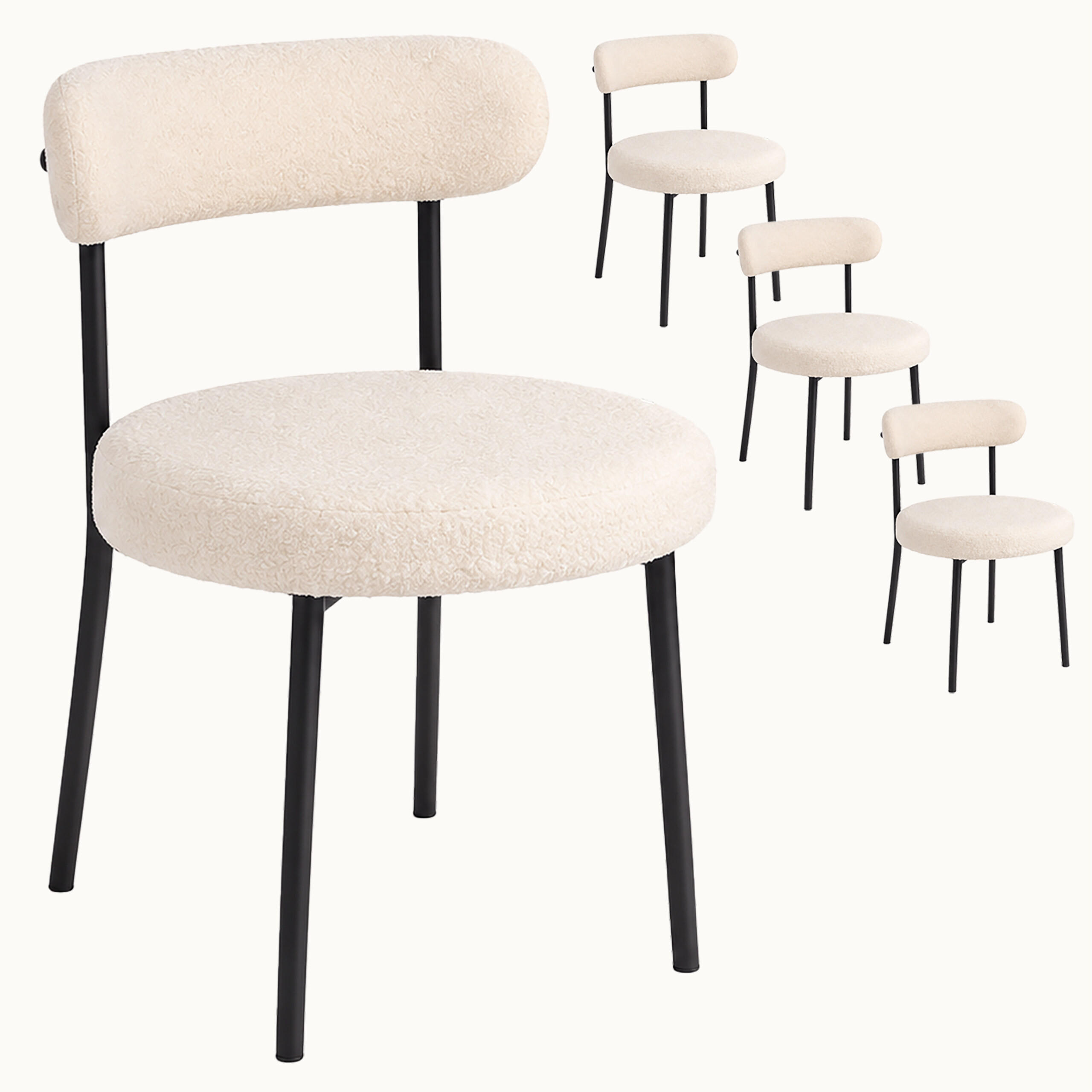 ŽIDLE jídelní bílá 4dílná-sada bouclé - bílá, kov/textil (49/76/46cm) - Relaxdays
