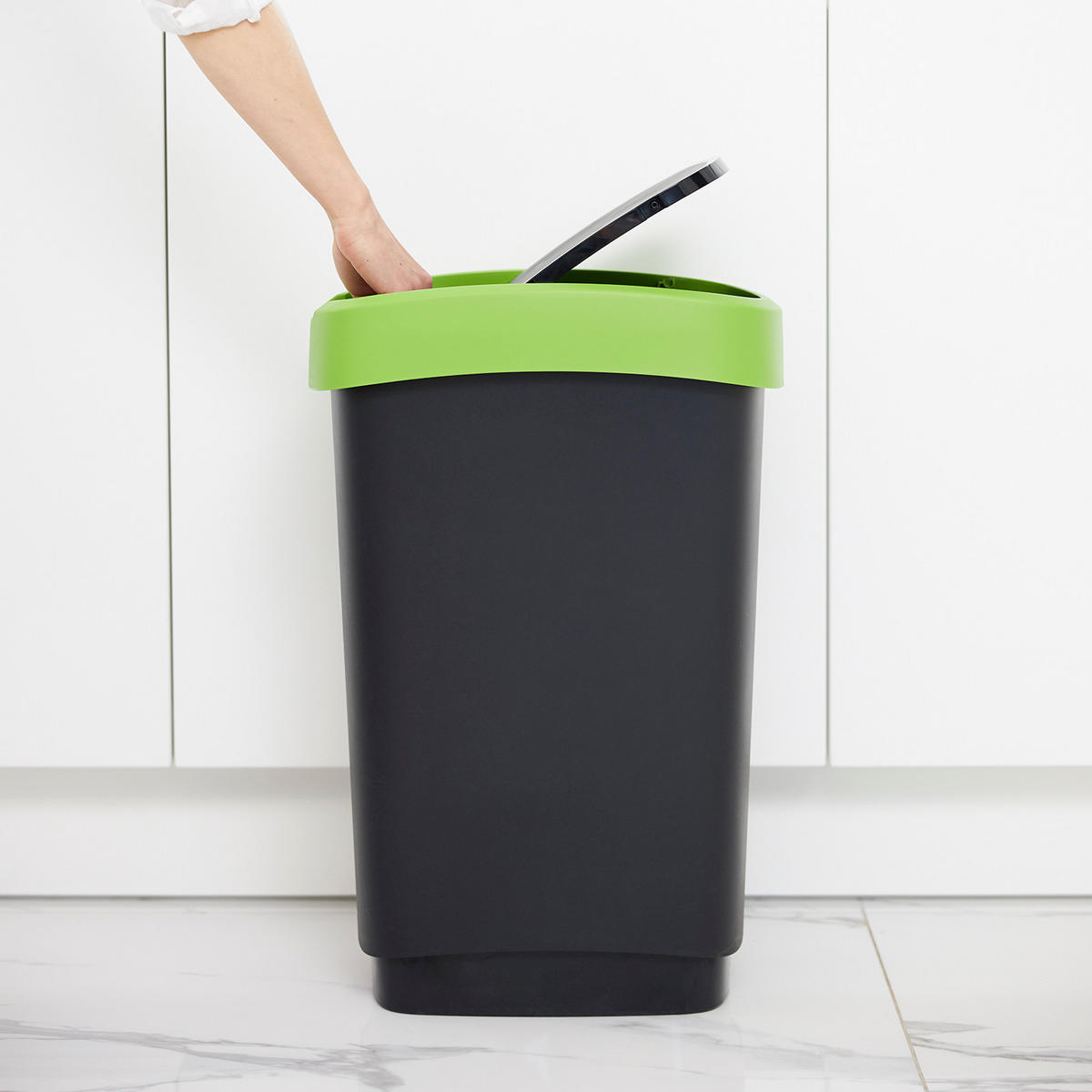 MÜLLEIMER 50 Liter 60x29,8x40 cm Kunststoff Schwarz-Grün - Schwarz/Grün, Kunststoff (29.8/60.2/40.1cm) - PROREGAL