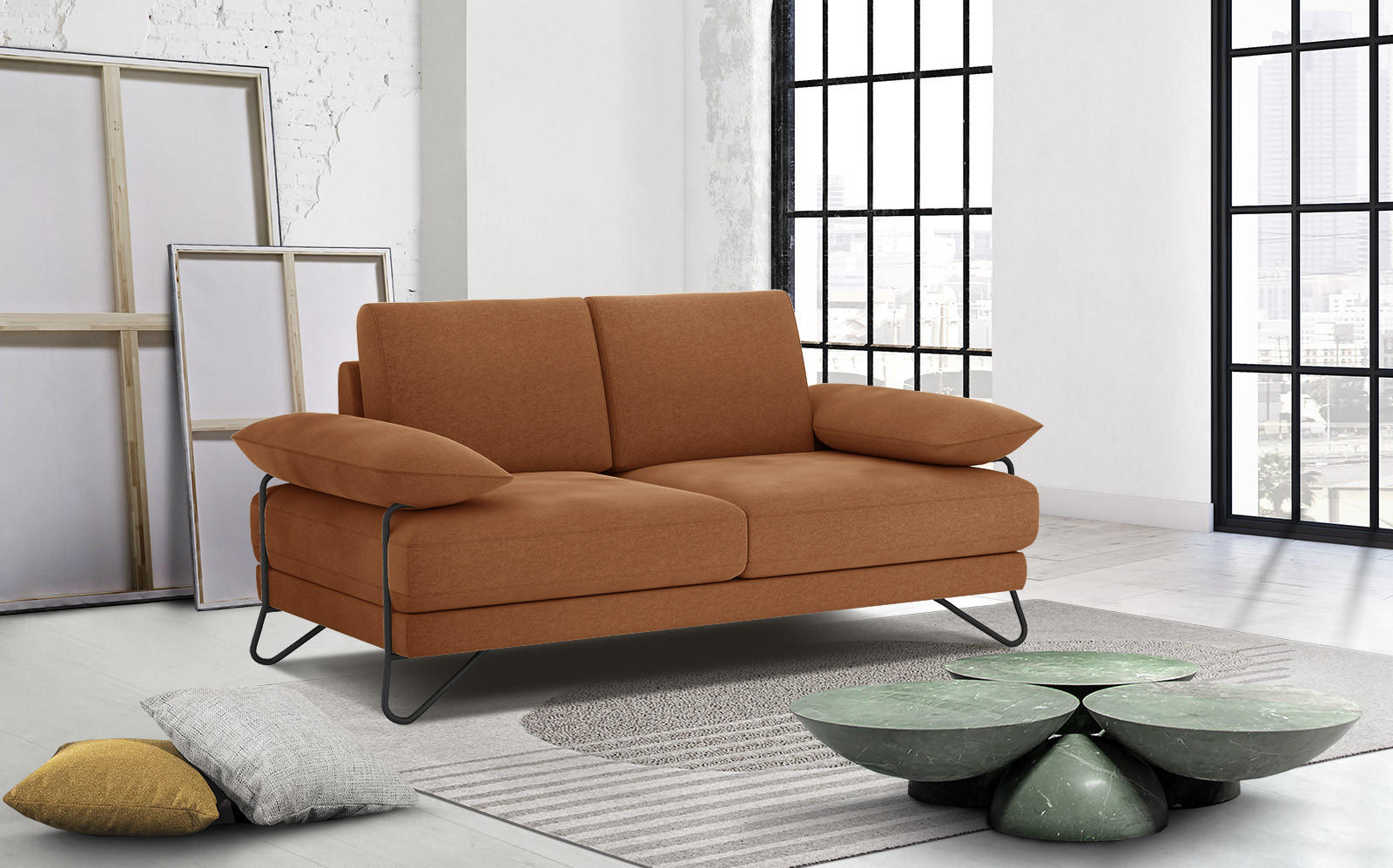 SOFA LORI 2-Sitzer, orange - Schwarz/Orange, Holzwerkstoff/Textil (185/87/96cm) - Courtois Laville