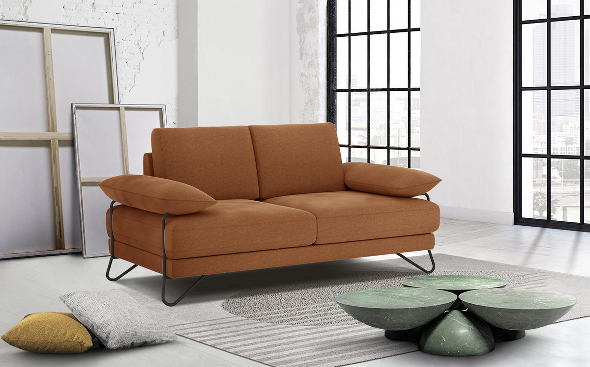 SOFA LORI 2-Sitzer, orange - Schwarz/Orange, Holzwerkstoff/Textil (185/87/96cm) - Courtois Laville