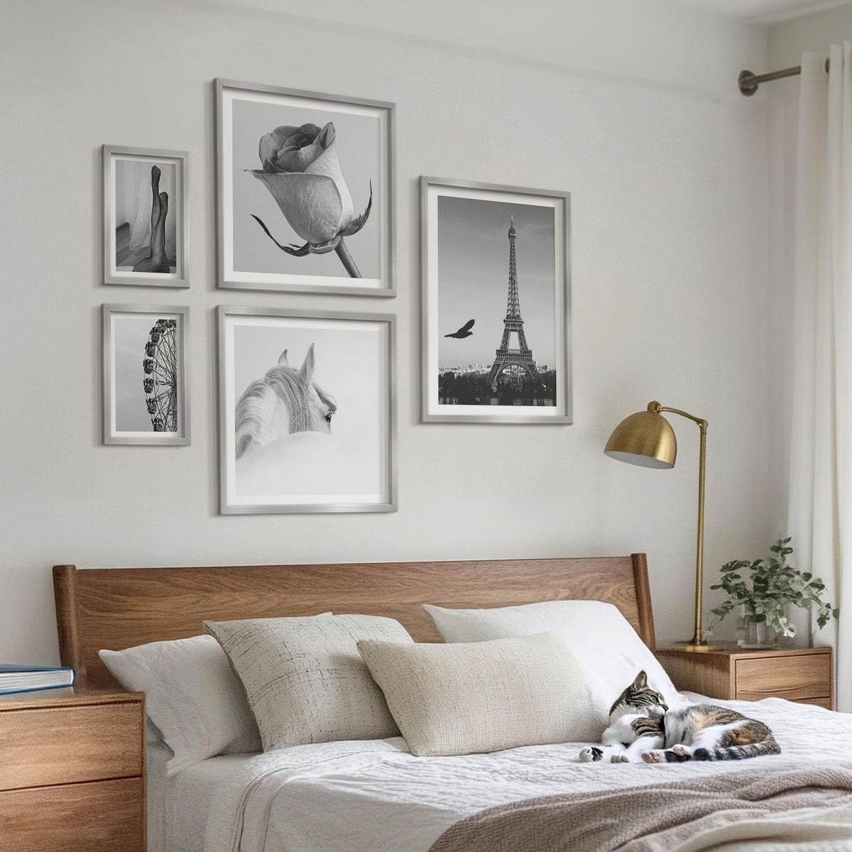 BILDER SET 5er Set - 50x50 cm & 20x30 cm & 40x60 cm Silberner Rahmen - Abstrakte warme Muster - Silberfarben, Kunststoff (40/60cm) - TULUP