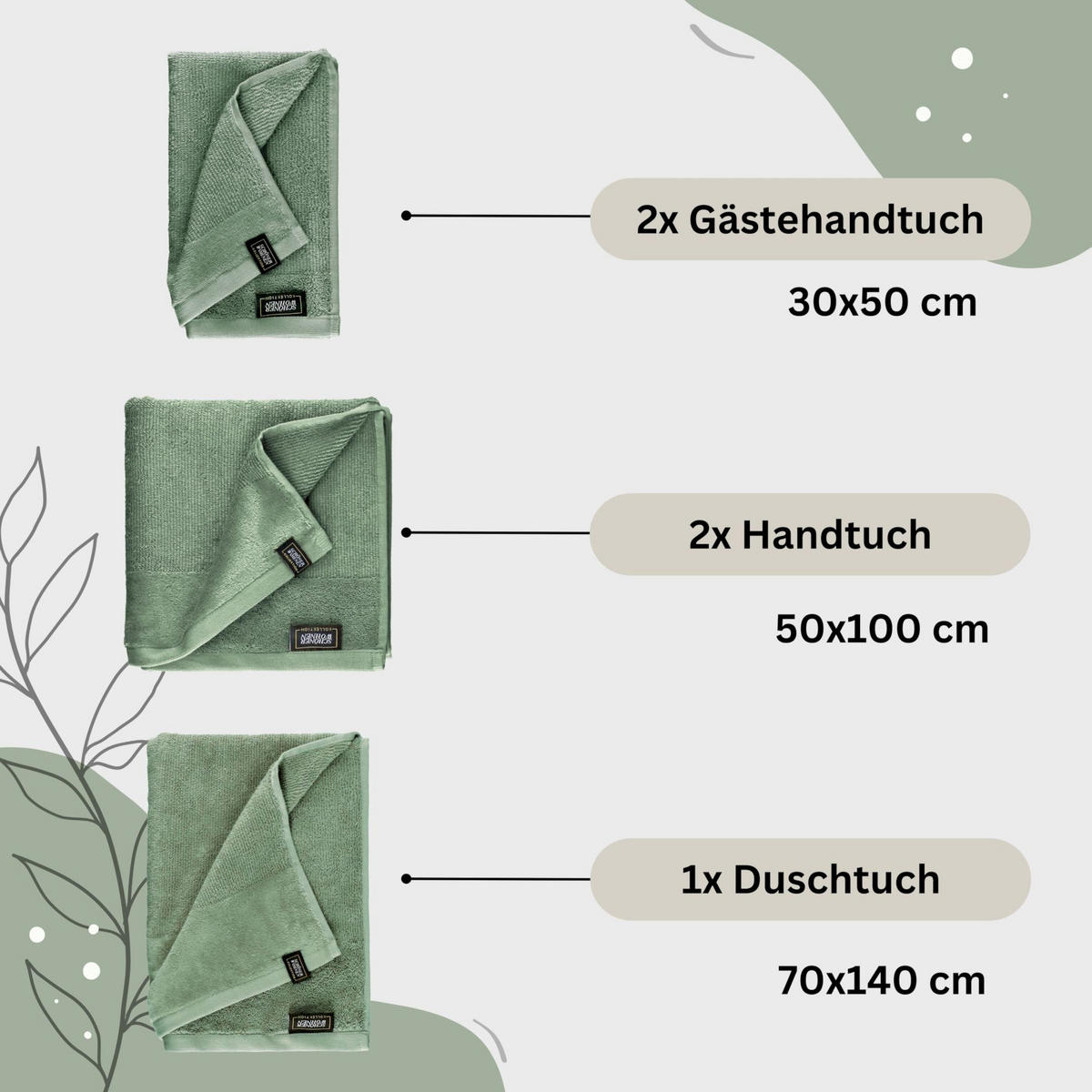 HANDTUCH SET SENSE 5tlg. - Grün, Textil (50/100cm) - Schöner Wohnen