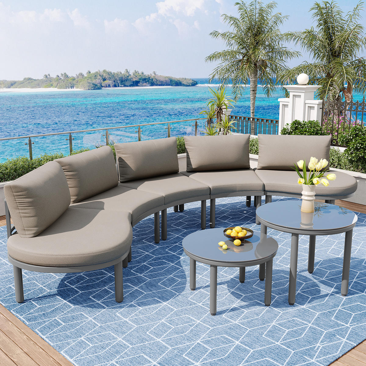 LOUNGEMÖBEL-SET 5-Sitzer mit Sitzkissen - Grau, Glas/Metall - Urban Meuble
