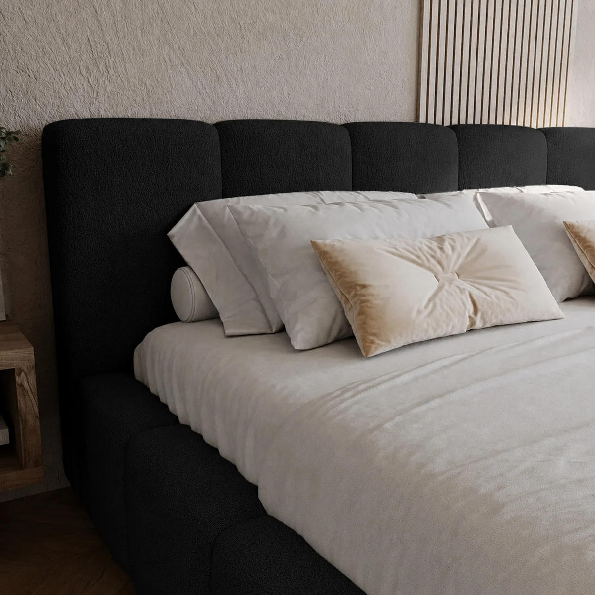 POLSTERBETT Palermo 200x200 cm mit Stauraum und elegantem Kopfteil - Holzrahmen, Velo Schwarz - Schwarz, Holz/Textil (200/200cm) - Chilly