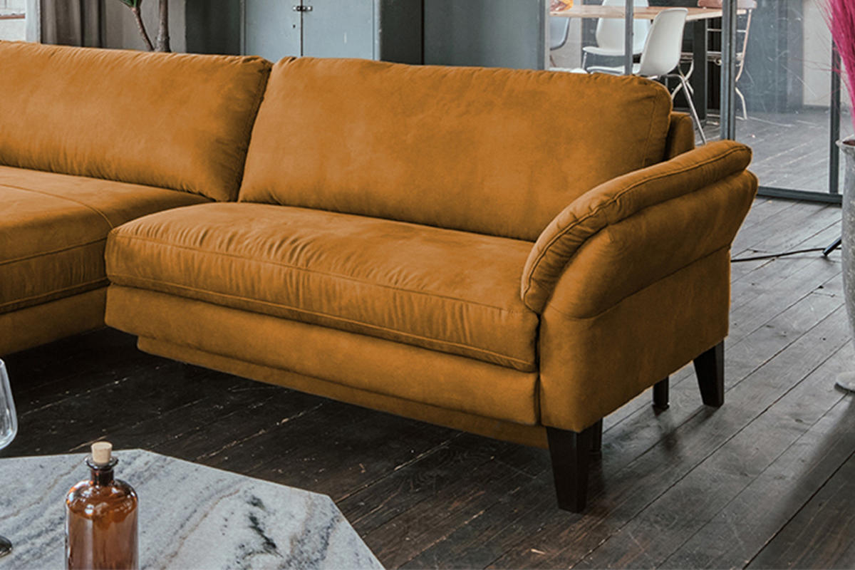 ECKSOFA MALTA Rotbraun Webstoff - Rotbraun/Cognac, Buchenholz/Textil (302/175cm) - KAWOLA