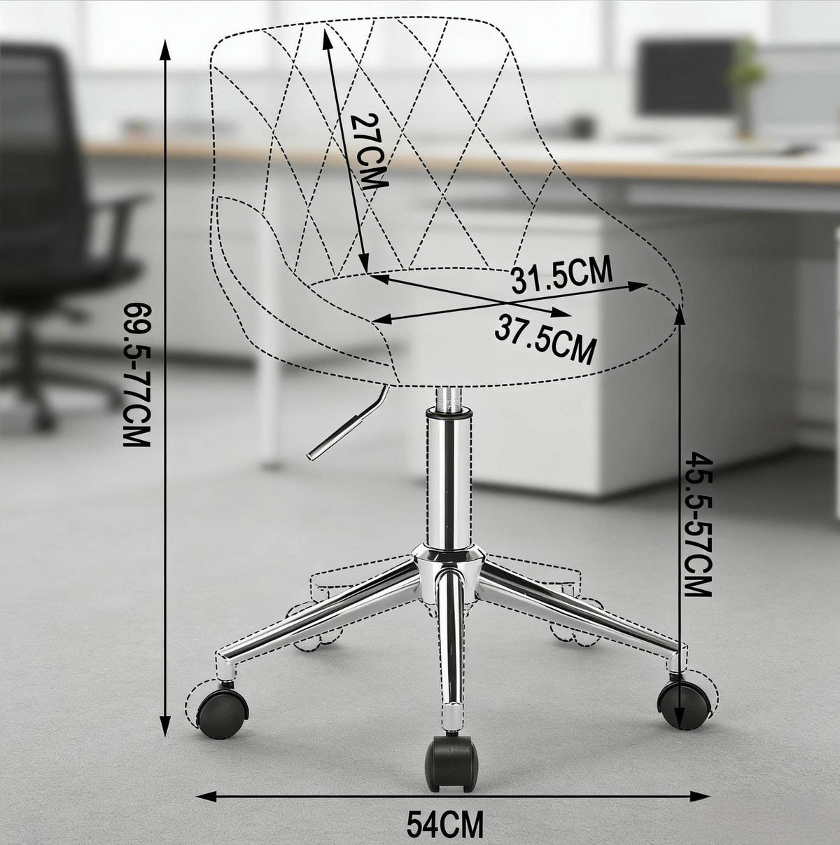 BÜROSTUHL höhenverstellbar Samt Hellgrau - Hellgrau, Metall (37.5/77/31.5cm) - Meubliv