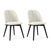 POLSTERSTUHL BAKERI Esstischstühl, 2-er Set, Bouclé - Schwarz/Weiß, Holz/Textil (48/86/44cm) - KONSIMO®