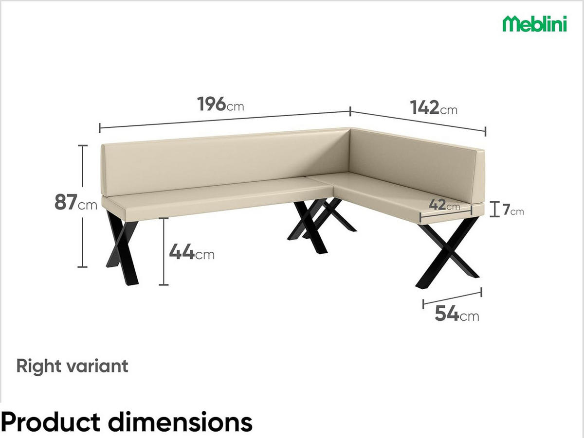 ECKBANK TONI_X - Creme, Leder (142/196cm) - Meblini