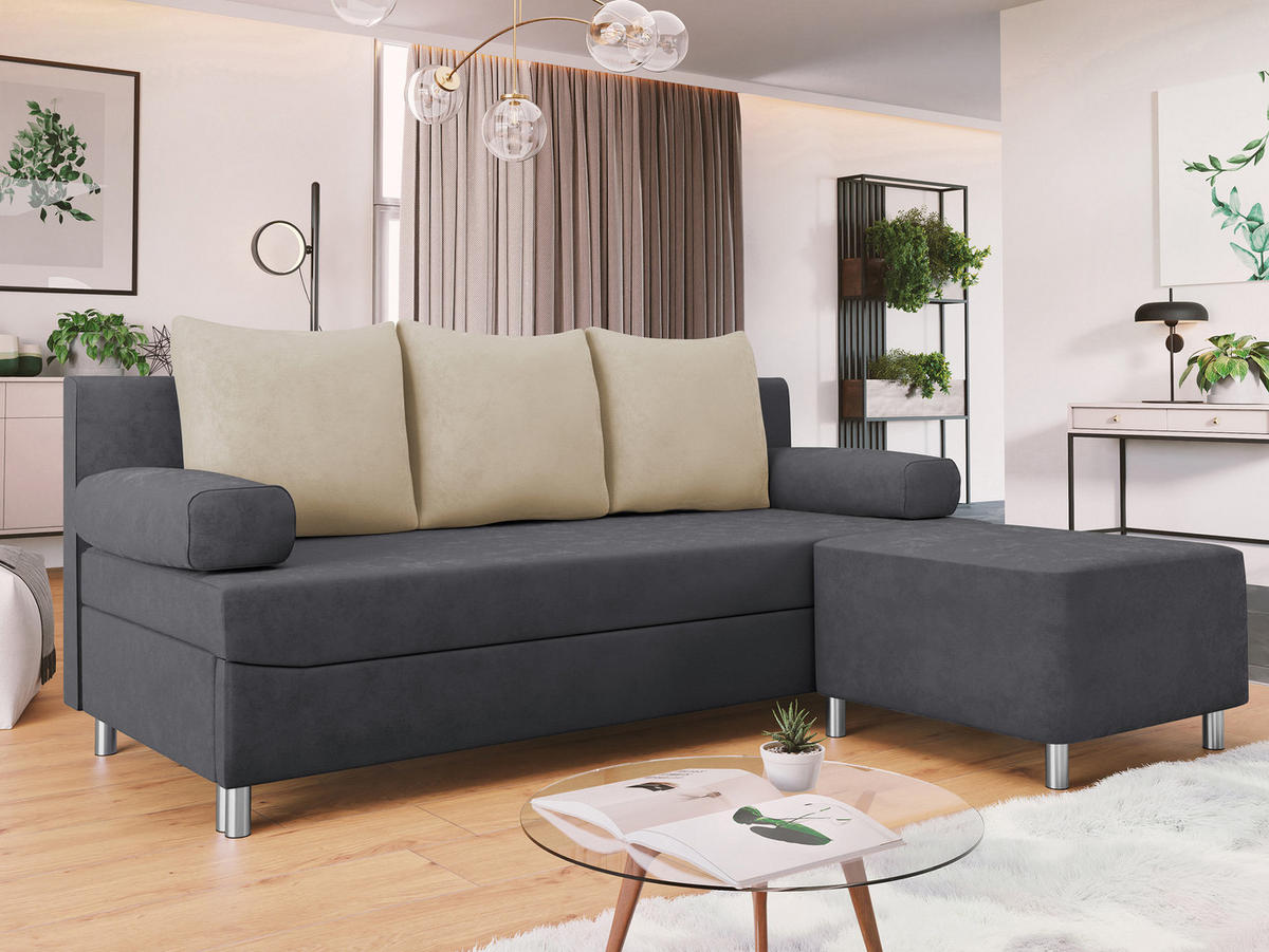 SCHLAFSOFA Dover mit Polsterhocker - Chromfarben/Dunkelgrau, Holz/Kunststoff (192/80cm) - MIRJAN24