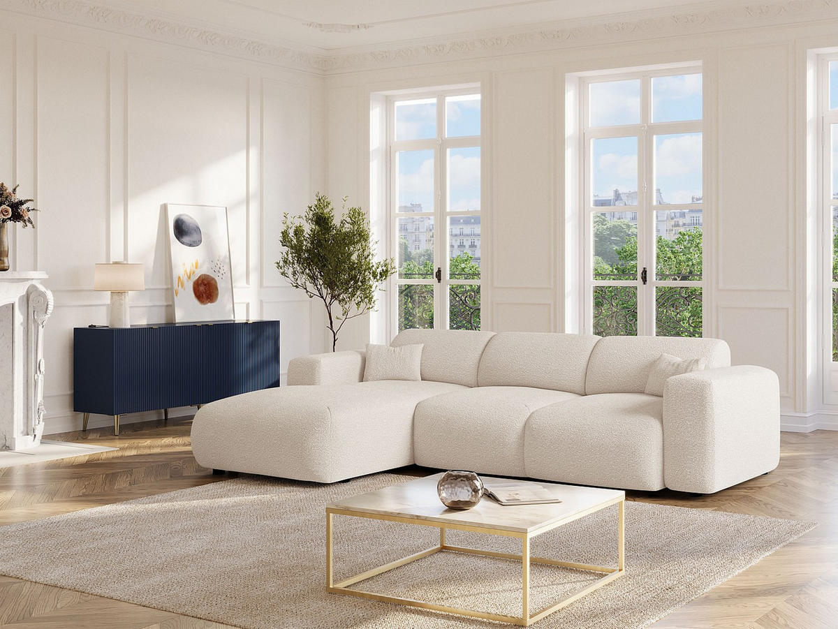 SCHLAFSOFA - 5 Personen - stoff - weiß Pogni - Weiß, Textil (283/77/180cm) - Vente-Unique