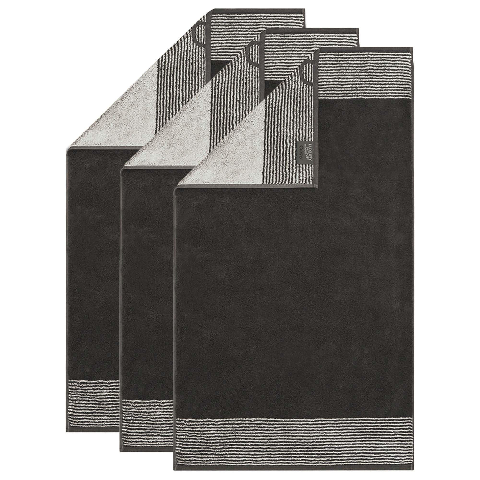 CAWÖ Gästetücher 3er Set, 30 x 50 cm – Walkfrottier Two‑Tone Basalt/Grau, 100% Baumwolle, Made in Germany - Grau, Naturmaterialien (30/50cm) - Cawoe