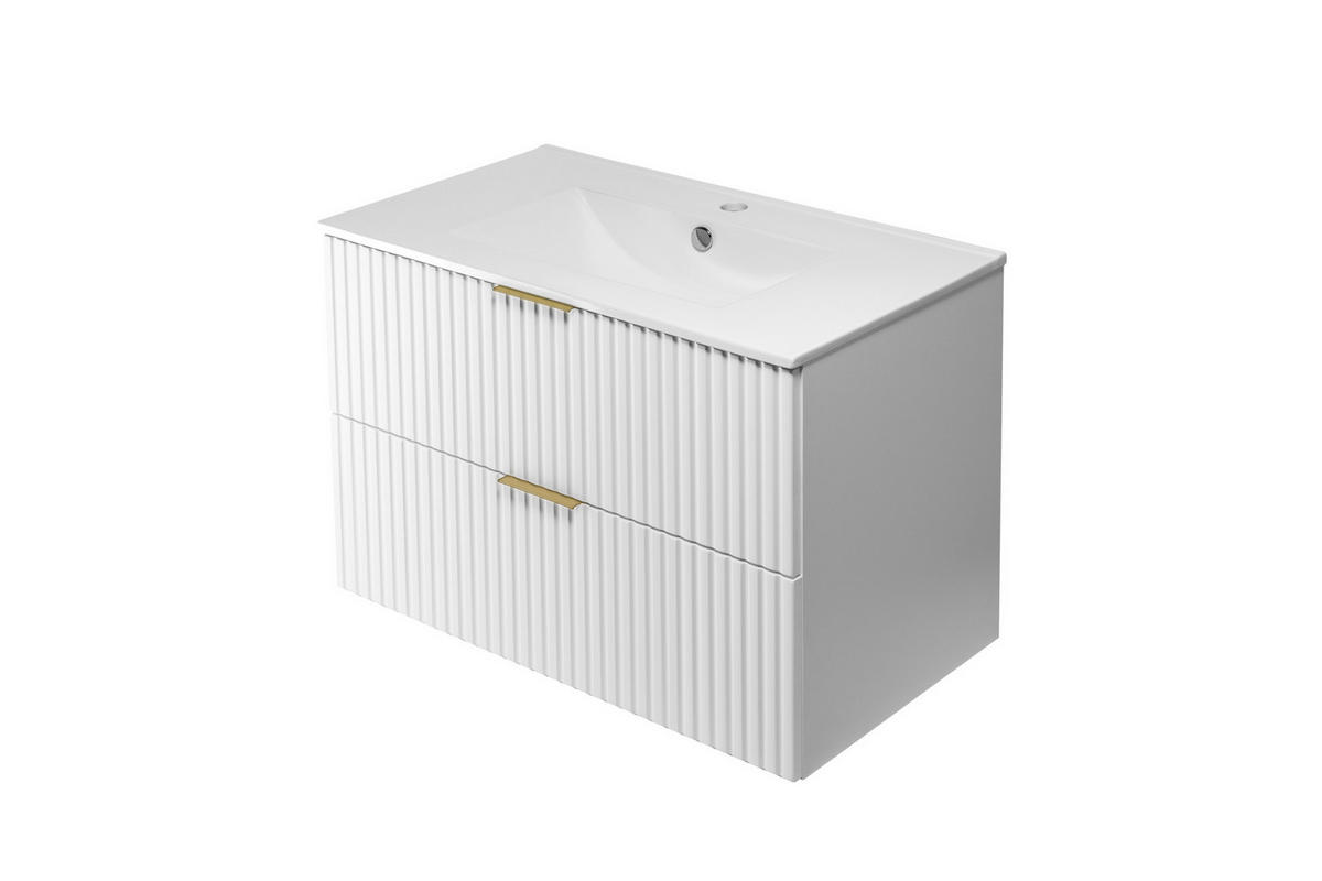 WASCHBECKUNTERSCHRANK, Weiß, 80 x 57 x 46 cm, Griff Gold, ohne Arbeitsplatte - Goldfarben/Weiß, Holzwerkstoff (80/57/46cm) - 3XE LIVING