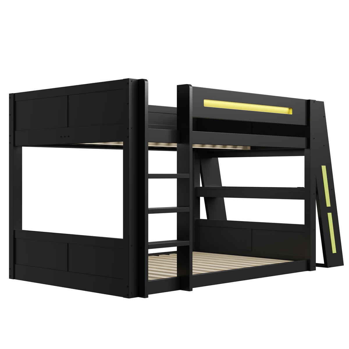 ETAGENBETT 140/200 cm in Schwarz & Grün mit Schreibtisch, 2 Ablagen, LED und USB aus Holz im Gamer-Design - Schwarz, Holzwerkstoff/Metall (140/200cm) - STILVORA