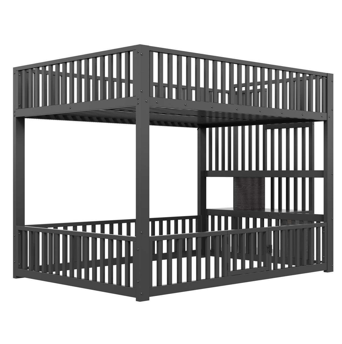 ETAGENBETT 140/200 cm aus Metall und MDF mit LED-Beleuchtung und Stauraumleiter Schwarz - Schwarz, Holzwerkstoff (140/200cm) - Modenvie