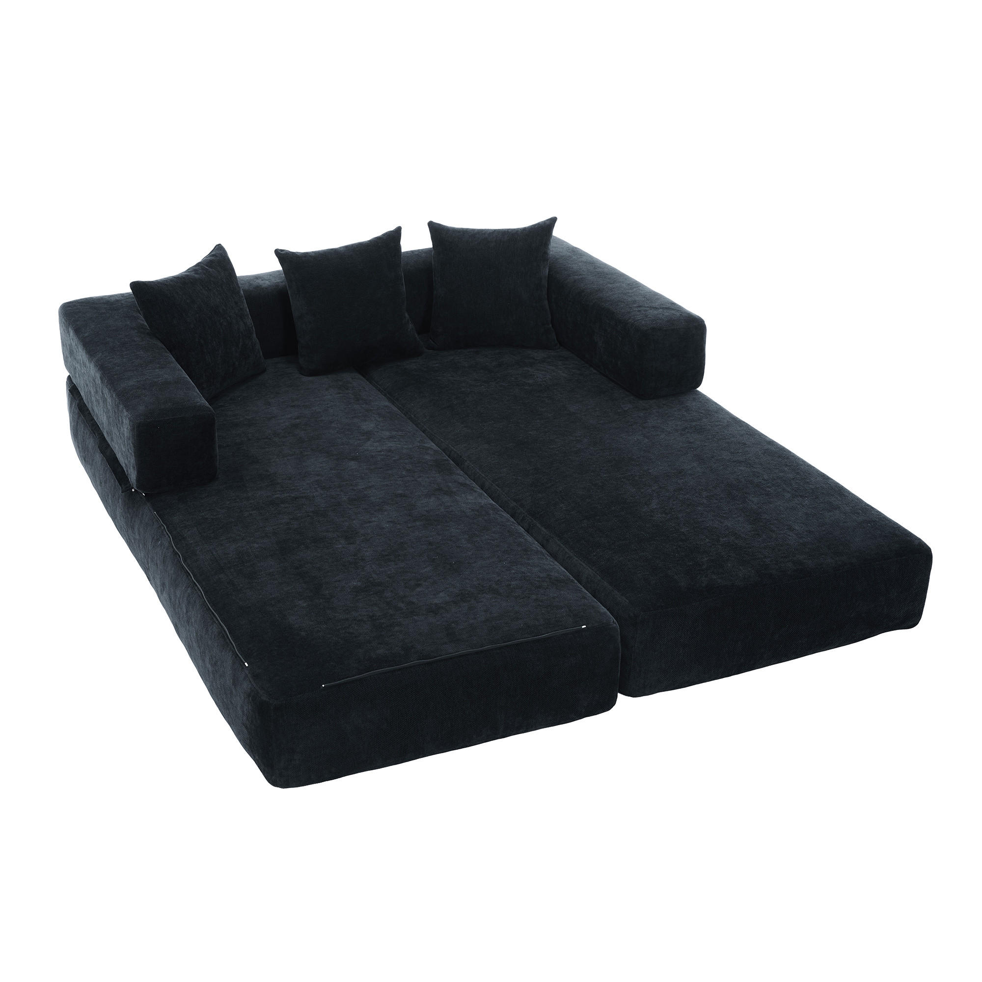 SCHLAFSOFA, Klappbares Bodensofa, Modulares Polstersofa Chenille, Schwarz - Schwarz, Textil (79/60/198cm) - LVHOM