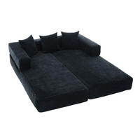 SCHLAFSOFA, Klappbares Bodensofa, Modulares Polstersofa Chenille, Schwarz - Schwarz, Textil (79/60/198cm) - LVHOM