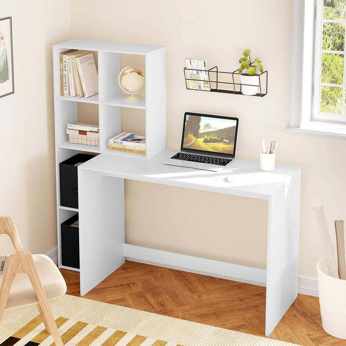SCHREIBTISCH mit Regal, 140,5x134x50 cm, Weiß - Weiß, Holzwerkstoff (50/140.5/134cm) - Woltu