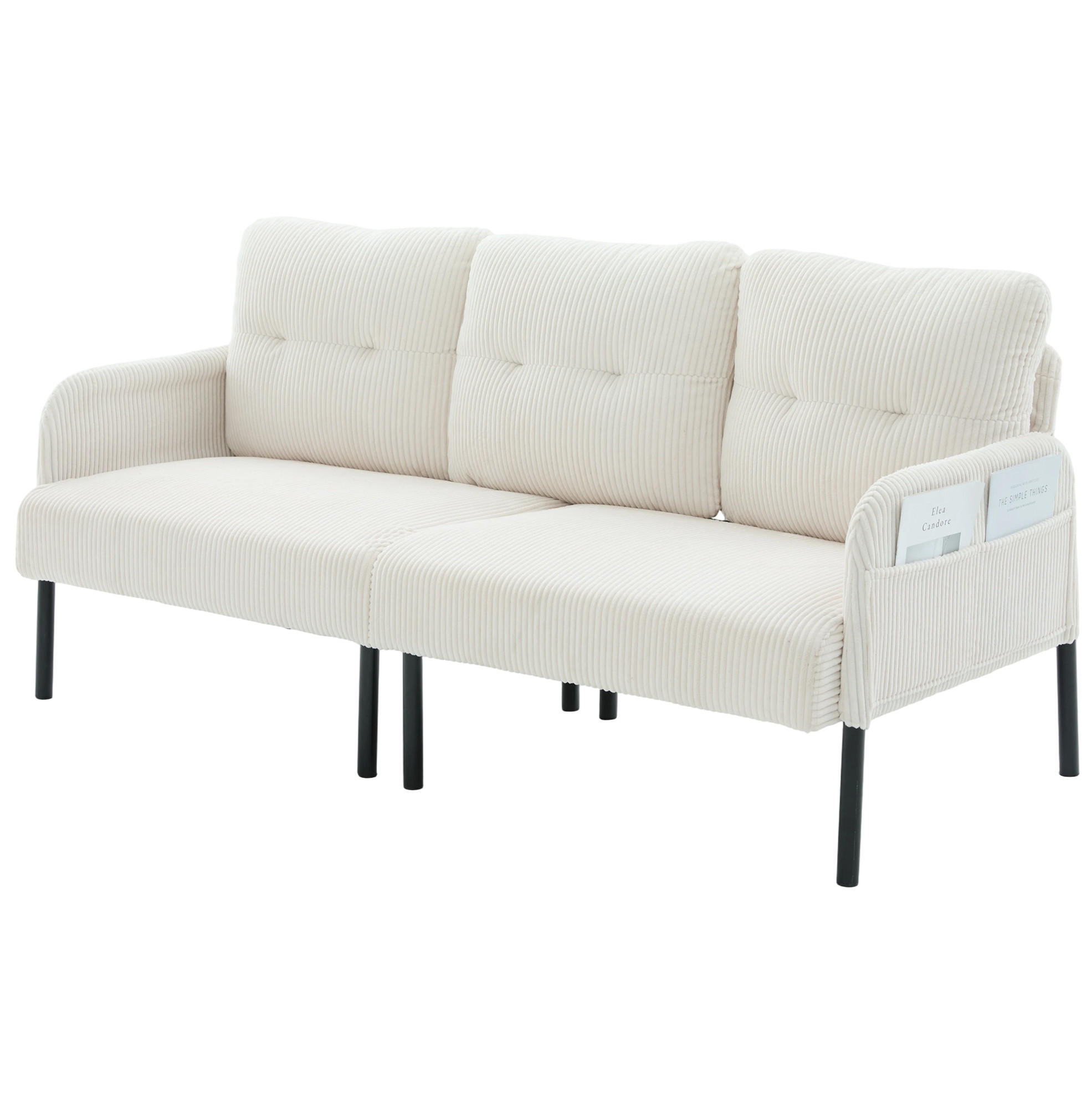 3-SITZER-SOFA 171/72/80 cm aus Cord mit Seitentasche Beige - Beige, Textil (72/80/171cm) - Modenvie