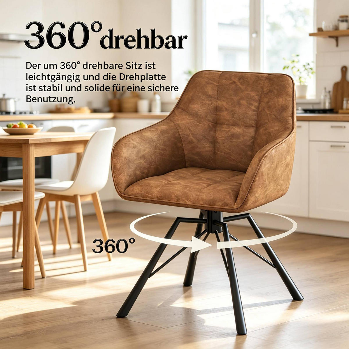 ESSZIMMERSTUHL 2er-Set drehbar Light Brown Faux Leather - Hellbraun, Metall (54/82.5/57cm) - Meubliv
