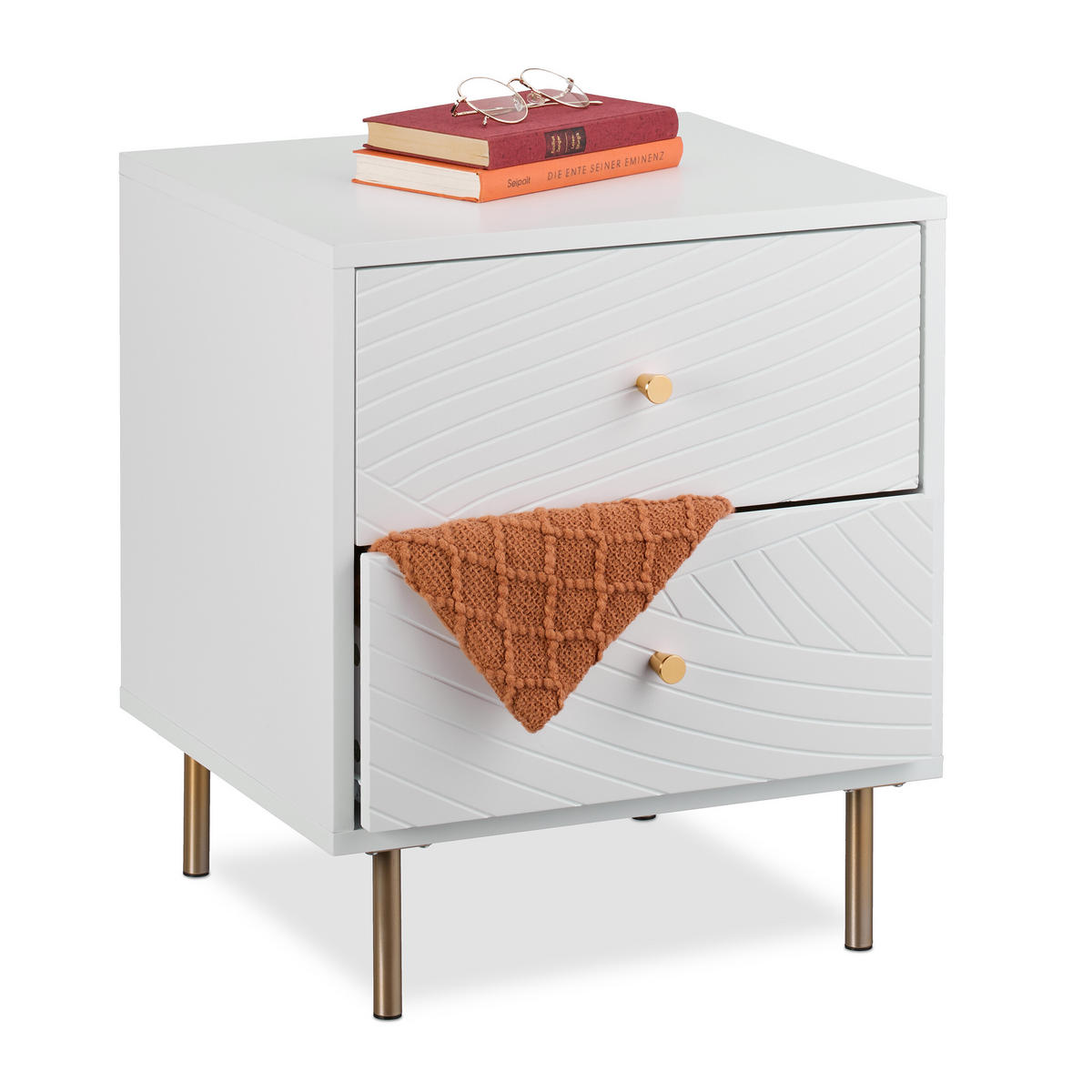 NACHTTISCH - Goldfarben/Weiß, Holzwerkstoff/Metall (45/52/40cm) - Relaxdays