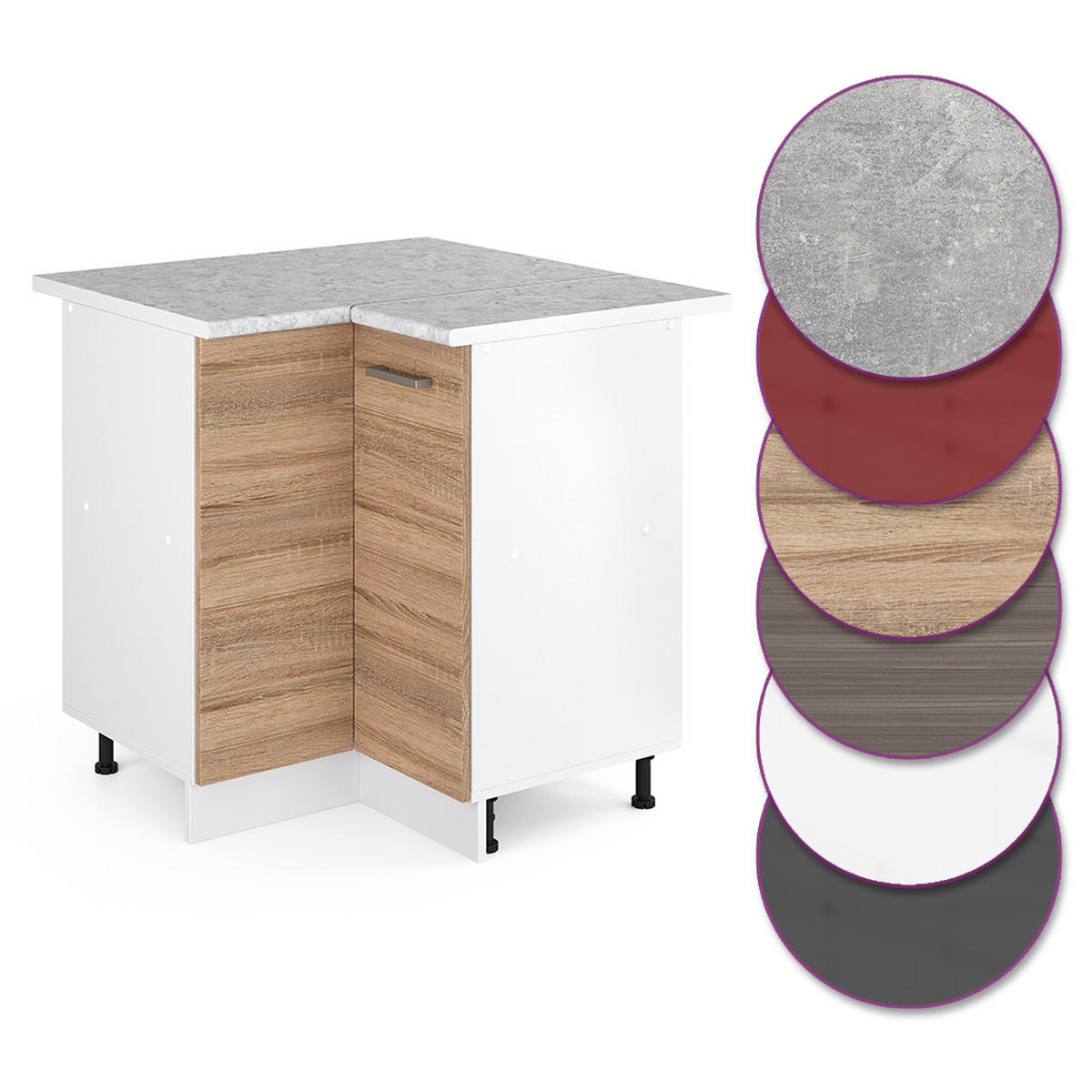 ECKUNTERSCHRANK R-Line Sonoma 75.6 cm, AP Marmor - Weiß/Sonoma Eiche, Holzwerkstoff (75.6/81.6/60cm) - Vicco