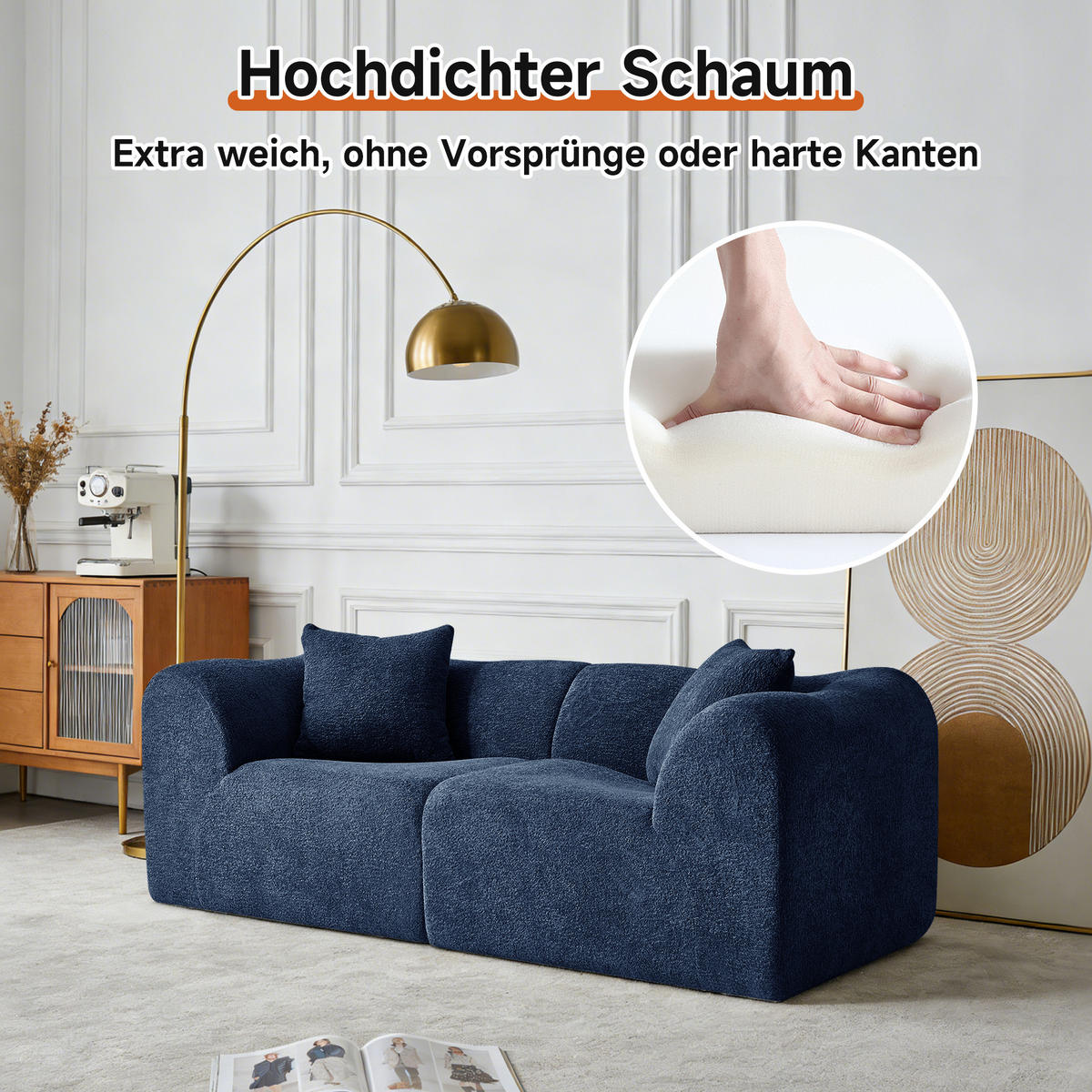 2-SITZER Sofa Samt mit 2 Kissen 193/87/67 cm Blau - Blau, Textil (87/67/193cm) - Redom