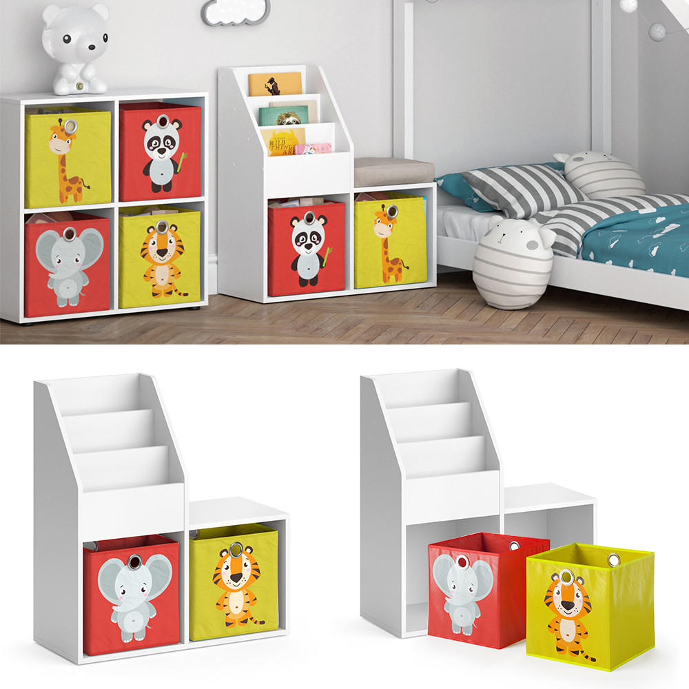 KINDERREGAL Luigi Weiß 72 x 79 cm Mini, mit 2 Faltboxen opt.2 - Weiß, Holzwerkstoff (30.9/79/72cm) - Vicco