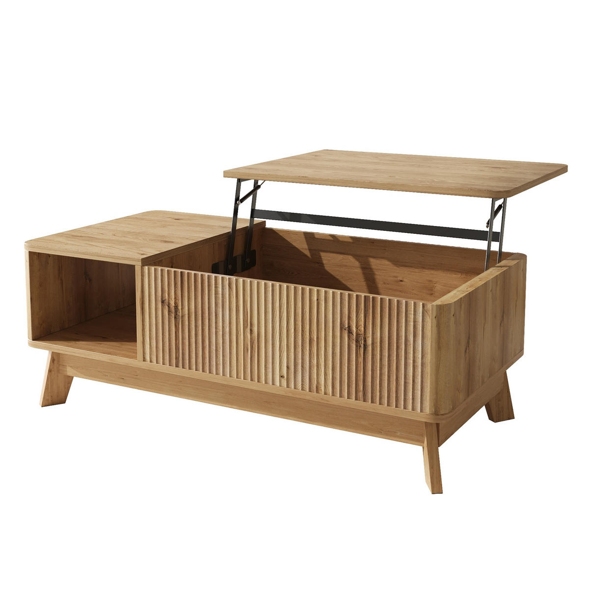 COUCHTISCH aus MDF 95x48x50 cm Natur mit Hubfunktion, Stauraum und offenem Seitenfach - Naturfarben, Holzwerkstoff (95/48/50cm) - IVMEU