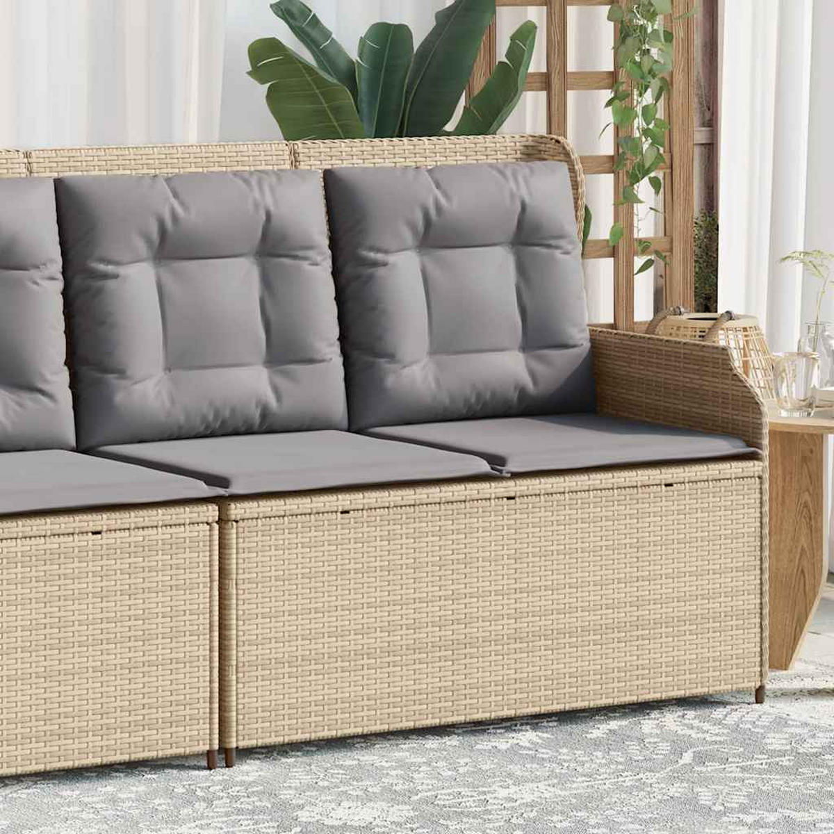 GARTENBANK Verstellbar mit Kissen Beige Poly Rattan - Beige/Grau, Kunststoff (95/95/110cm)