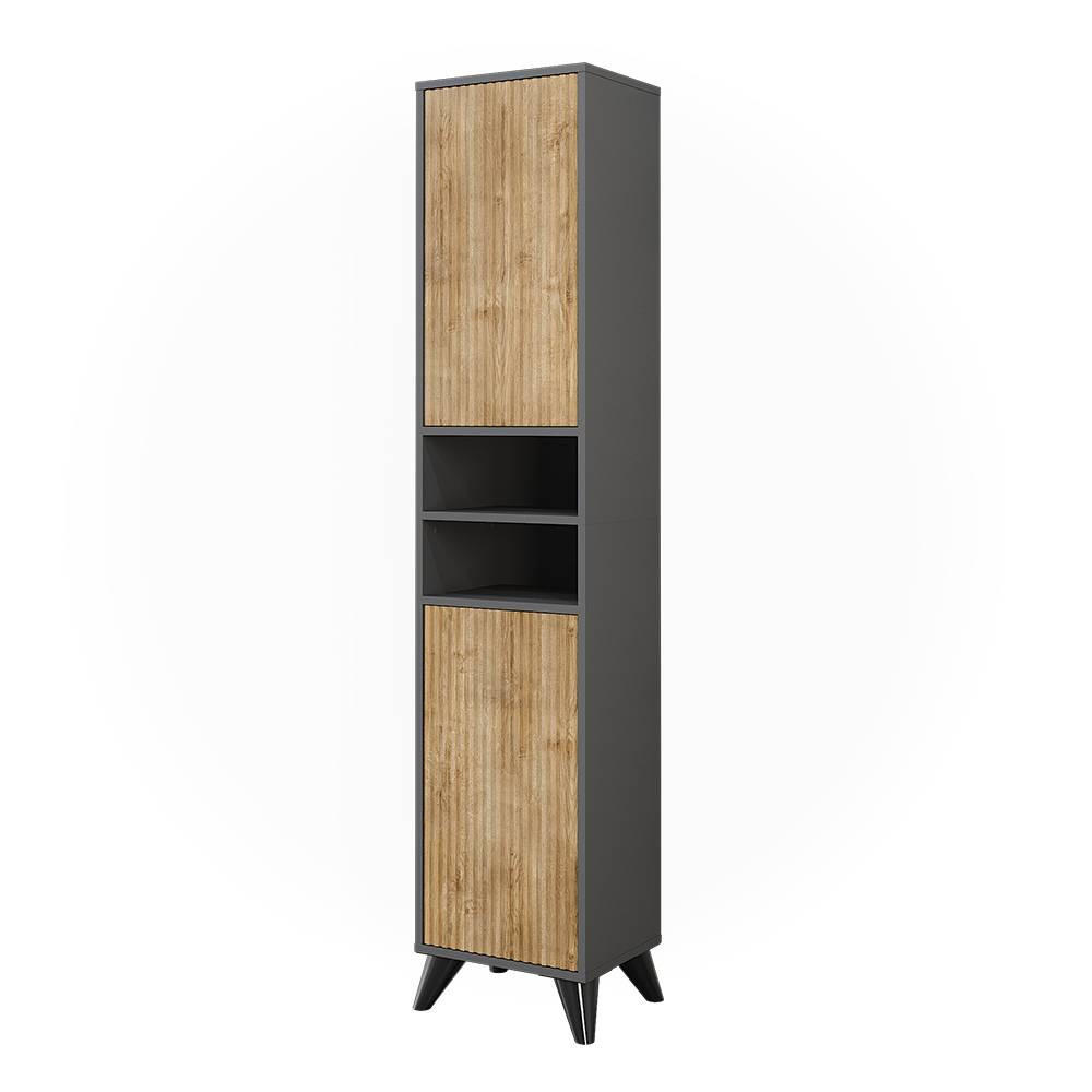 BADSCHRANK Leano Anthrazit/Bergeiche 38 x 180 cm mit 2 Türen - Eichefarben/Anthrazit, Holzwerkstoff (38/180/30cm) - Vicco