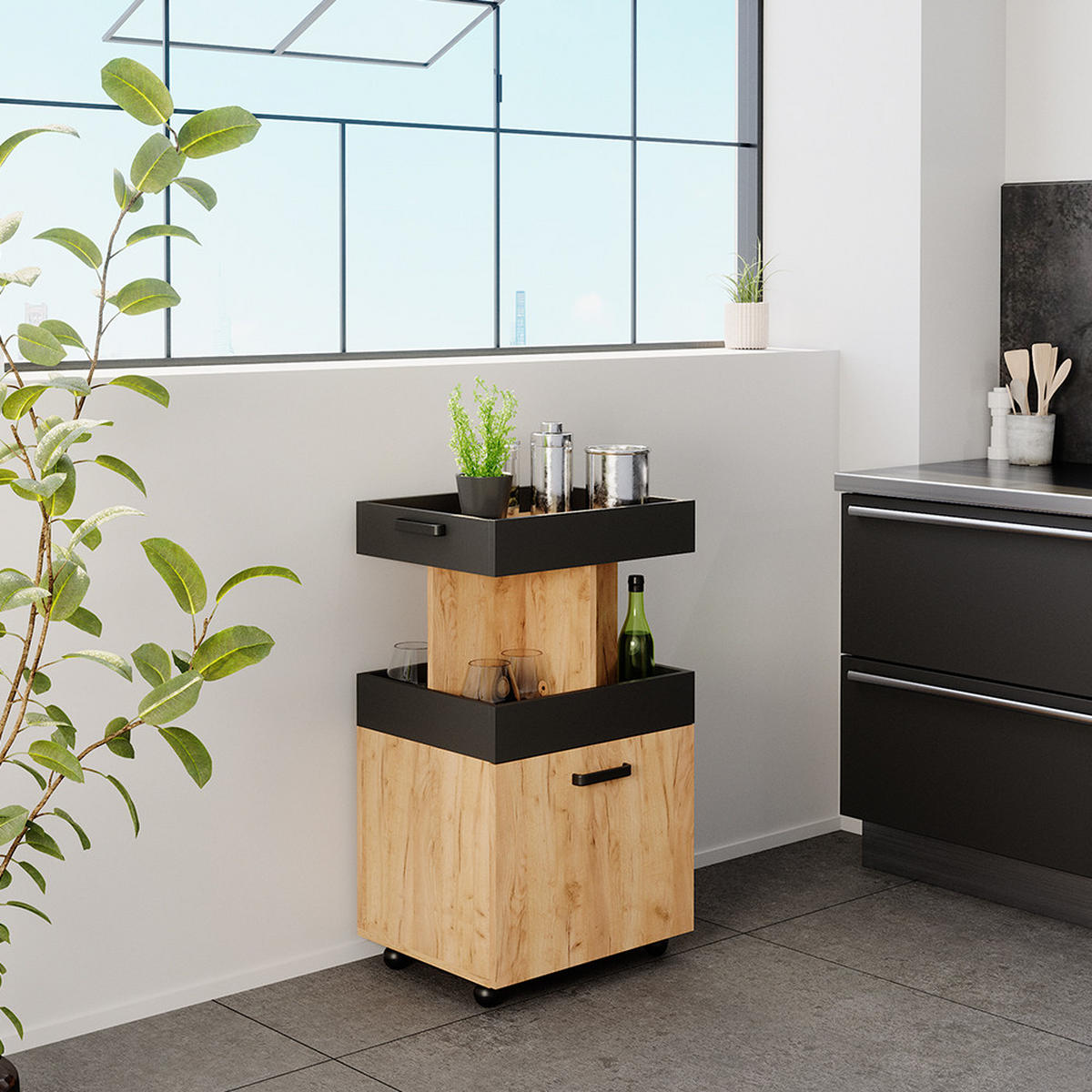 PŘESOUVÁNÍ SKŘÍŇ Zlatý mocný dub - medově dubová/antracitová, kompozitní dřevo (50/88.6/41cm) - Vicco