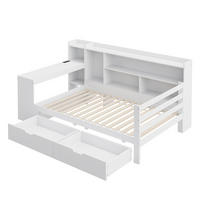 STAURAUMBETT 90/200 cm DE-01349, in Weiß, mit Schreibtisch, Steckdose und Schubladen - Weiß, Holz (90/200cm) - ComfortXL
