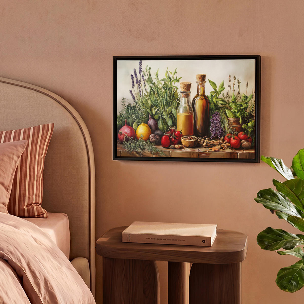 LEINWAND Bilder mit Rahmen - Stilleben - Kräuter - Gewürze - Früchte - Farbenfroh - 40x30 - Grün, Textil (40/30cm) - MuchoWow