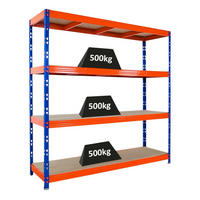 SCHWERLASTREGAL Rhino 200x200x60 cm 4 Spanplatten-Ebenen 8mm Fachlast 500 kg Blau/Orange - Blau/Orange, Metall (200/200/60cm) - PROREGAL