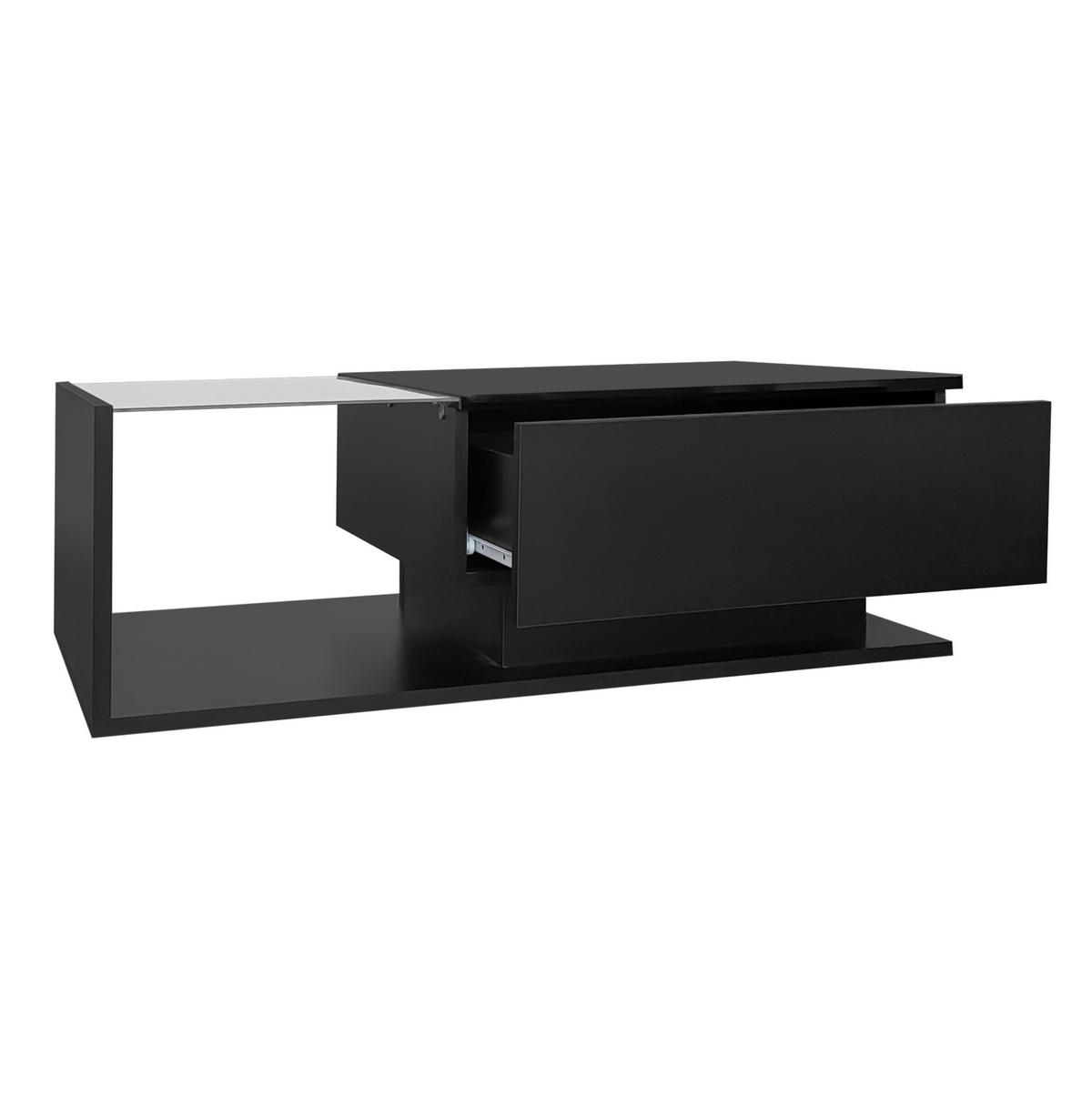 COUCHTISCH, Schwarz Hochglanz mit Glasplatte und 1 Schublade, integrierte LED‑Steuerung, 100/50/32 cm,Schwarz - Schwarz, Holzwerkstoff (100/50/32cm) - Redom
