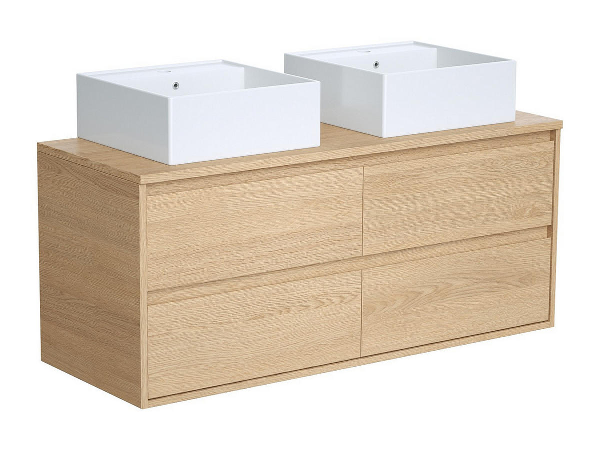 DOPPELWASCHTISCH - 120 cm x 45 cm - Holz, Platte, Keramik - Naturfarben Hell - MILIPAM - Naturfarben, Keramik/Holz (120/50/45cm) - Vente-Unique